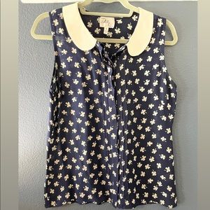 Milly Silk Clover Print Navy Top